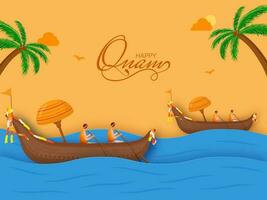 Happy Onam Celebration Background With Aranmula Or Snake Boat Race On River. vector