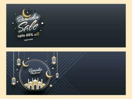 Ramadan Kareem or Ramadan Mubarak Header or Banner Set. vector