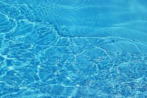 Blue water with ripples on the surface. Defocus blurred transparent blue colored clear calm water surface texture with splashes and bubbles. Water waves with shining pattern texture background. photo