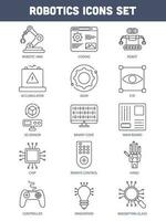 Black Line Art Set of Robotic Icon In Flat Style. vector