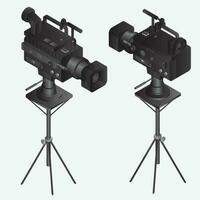 3D video camera on tripod in black color. vector