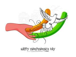 Happy Independence Day Concept With Flying Dove And Hand On White Background. vector