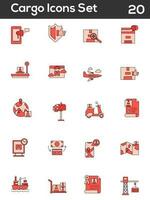 Flat Style Cargo Icons Set In Red Color. vector