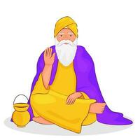 Illustration Of Guru Nanak Dev Ji Give Blessing In Sitting Pose. vector