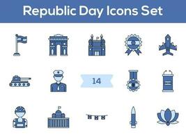 Blue Color Set of Republic Day Icon In Flat Style. vector