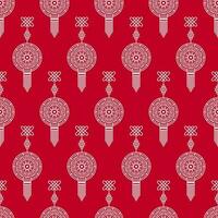 Seamless Chinese Oriental Hang Pattern Background In White And Red Color. vector