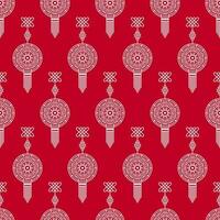 Seamless Chinese Oriental Hang Pattern Background In White And Red Color. vector