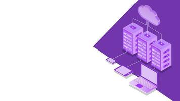 3D illustration of cloud server connected with three local server and digital devices for Cloud Storage concept based isometric design. vector