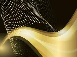 Abstract Wave Background With Dotted Effect In Black And Golden Color. vector