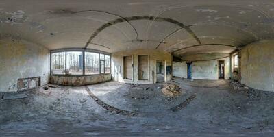 full hdri 360 panorama in empty dirty room in abandoned building damaged by explosion in spherical equirectangular projection, ready AR VR virtual reality content photo