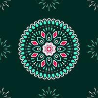 Mandala Pattern On Green Fireworks Background. vector