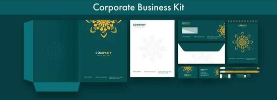 Presentation Of Corporate Business Or Identity Kits In Teal And White Color. vector