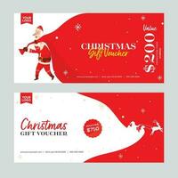 Set Of Christmas Gift Voucher Banner Layout With Santa Claus In Red And White Color. vector