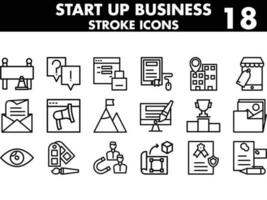 Stroke Style Set Of Startup Business Icons On White Background. vector