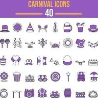 púrpura y blanco color conjunto de carnaval icono en plano estilo. vector