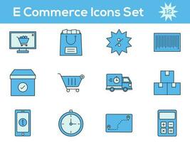 Blue Color Set of E- Commerce Icon In Flat Style. vector