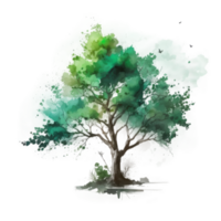 aquarelle vert arbre coupé png