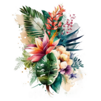 Watercolor tropical leaves cutout png