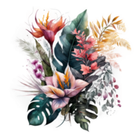 Watercolor tropical leaves cutout png