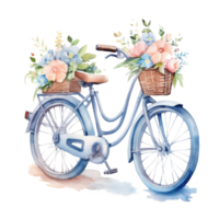 Cute watercolor bicycle with flowers. Illustration png