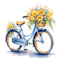 Cute watercolor bicycle with flowers. Illustration png