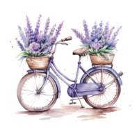 mignonne aquarelle vélo avec fleurs. illustration ai génératif png