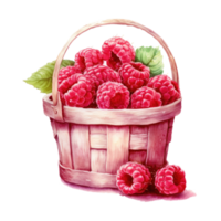 aquarelle framboises dans panier. illustration ai génératif png