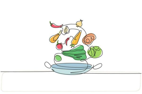 Continuous one line drawing beautiful Arabian woman pouring orange juice into glass from bottle while having breakfast at home. Healthy lifestyle. Single line draw design vector graphic illustration