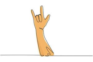 Continuous one line drawing rock on gesture symbol. Heavy metal or resistance hand gesture. Nonverbal signs or symbols. Hand variation shape. Single line draw design vector graphic illustration