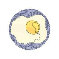 Single continuous line drawing Fried egg breakfast. Omelet meal yolk logo. Scrambled eggs. Healthy food. Swirl curl circle background style. Dynamic one line draw graphic design vector illustration