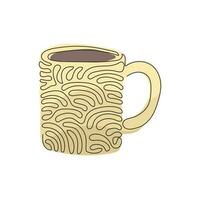 Continuous one line drawing coffee mug for latte, espresso, cappuccino. Hot coffee ready to drink for breakfast in the morning. Swirl curl style. Single line draw design vector graphic illustration