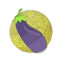 Single one line drawing fresh juicy fruit eggplant icon. Vegetable vector illustration. Healthy food single object. Swirl curl circle background style. Modern continuous line draw design graphic