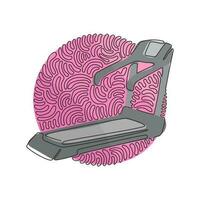 Single one line drawing professional treadmill with incline. Professional gym equipment, running treadmill. Swirl curl circle background style. Continuous line draw design graphic vector illustration