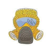 Continuous one line drawing mask with glasses and air filters icon. Defense and protection against poisoning by fumes and smoke. Swirl curl style. Single line draw design vector graphic illustration