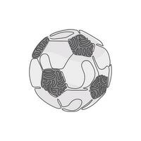 Single one line drawing white soccer ball for soccer game recreation. Football ball. Sports team in tournament. Swirl curl style. Modern continuous line draw design graphic vector illustration