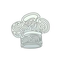 Continuous one line drawing cook chef hat or cap in sketch cartoon style. Kitchen staff uniform headwear for restaurant or cafe. Swirl curl style. Single line draw design vector graphic illustration