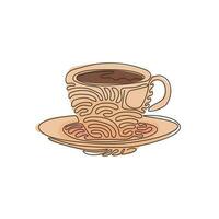 taza de café de dibujo de una sola línea continua para café con leche, espresso, capuchino. café caliente listo para beber para el desayuno en la mañana. estilo de rizo de remolino. ilustración de vector de diseño gráfico de dibujo de una línea