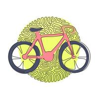 bicicleta de dibujo de una línea continua. icono de bicicleta. concepto de ciclismo. señal para el camino de las bicicletas aislado. estilo plano moderno para diseño gráfico, logotipo. estilo de fondo de círculo de rizo de remolino. dibujo de una sola línea vector