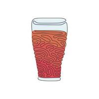 Refresco de dibujo de una sola línea continua en vaso. Refresco de cola frío para anhelar una sensación refrescante. bebida para saciar la sed. estilo de rizo de remolino. Ilustración de vector de diseño gráfico de dibujo de una línea dinámica