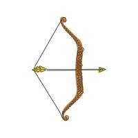 flecha de dibujo de una sola línea y arma de tiro con arco indio. guerrero de arco largo nativo o equipo de caza. armadura tribal de madera. estilo de rizo de remolino. ilustración de vector gráfico de diseño de dibujo de línea continua
