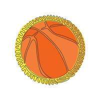 pelota de baloncesto de dibujo continuo de una línea. pelota naranja, concepto deportivo. Torneo y competición de juegos de equipo. estilo de fondo de círculo de rizo de remolino. ilustración gráfica de vector de diseño de dibujo de una sola línea