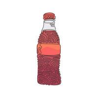 Single one line drawing soft drink in bottle glass. Cold soda to crave for refreshing feeling. Drink to quench thirst. Swirl curl style. Modern continuous line draw design graphic vector illustration