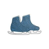 Single continuous line drawing pair of figure skates. White women Ice skates. Freezing winter day. Ice skating outdoor activities with family. Swirl curl style. one line draw graphic design vector