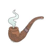 Single continuous line drawing smoking pipe with smoke. Tobacco pipe isolated. Tube for smoking tobacco. Personal smoking pipe. Swirl curl style. One line draw graphic design vector illustration