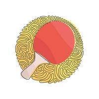 Single one line drawing ping pong paddle. Table tennis handle rubber, play equipment, club sporting game. Swirl curl circle background style. Continuous line draw design graphic vector illustration