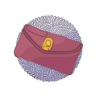 billetera de mujer de dibujo de una sola línea. cartera, monedero, monedero. elemento de cosas de mujeres. estilo de fondo de círculo de rizo de remolino. ilustración de vector gráfico de diseño de dibujo de línea continua moderna