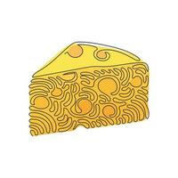 logotipo de degradado simple de queso cheddar de dibujo de una línea continua con forma de triángulo realista de agujeros. sabroso aperitivo para el desayuno. estilo de rizo de remolino. ilustración gráfica de vector de diseño de dibujo de una sola línea