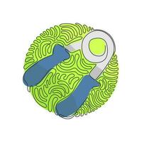 Single continuous line drawing spring expander for hand, sketch, hand trainer, sports equipment, bodybuilding, for muscle formation. Swirl curl circle background style. One line draw graphic design vector