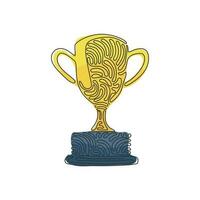 Single continuous line drawing winner's trophy icon. Golden trophy vector is symbol of victory in sports event. Swirl curl style concept. Dynamic one line draw graphic design vector illustration