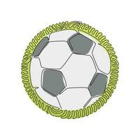 una sola línea continua dibujando un balón de fútbol blanco para la recreación del juego de fútbol. pelota de fútbol. equipo deportivo en torneo. estilo de fondo de círculo de rizo de remolino. vector de diseño gráfico de dibujo dinámico de una línea